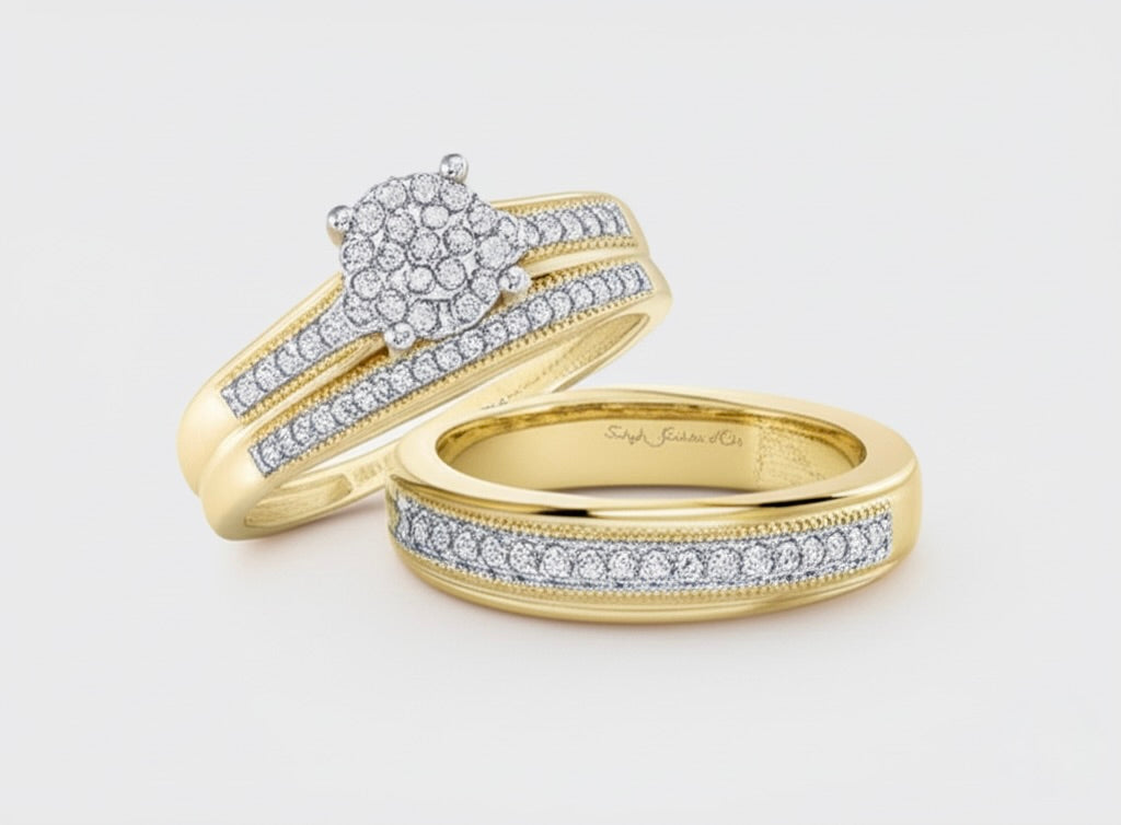 10K Gold Round Diamond Matching Trio Wedding Ring Set – 1/3 Cttw