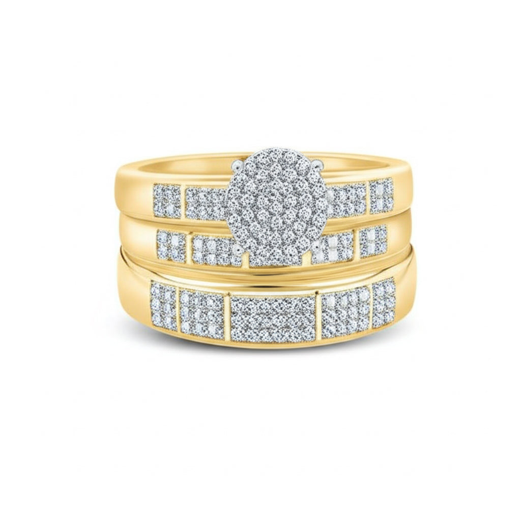 10K gold round-cut diamond trio wedding ring set – 1/3 Cttw