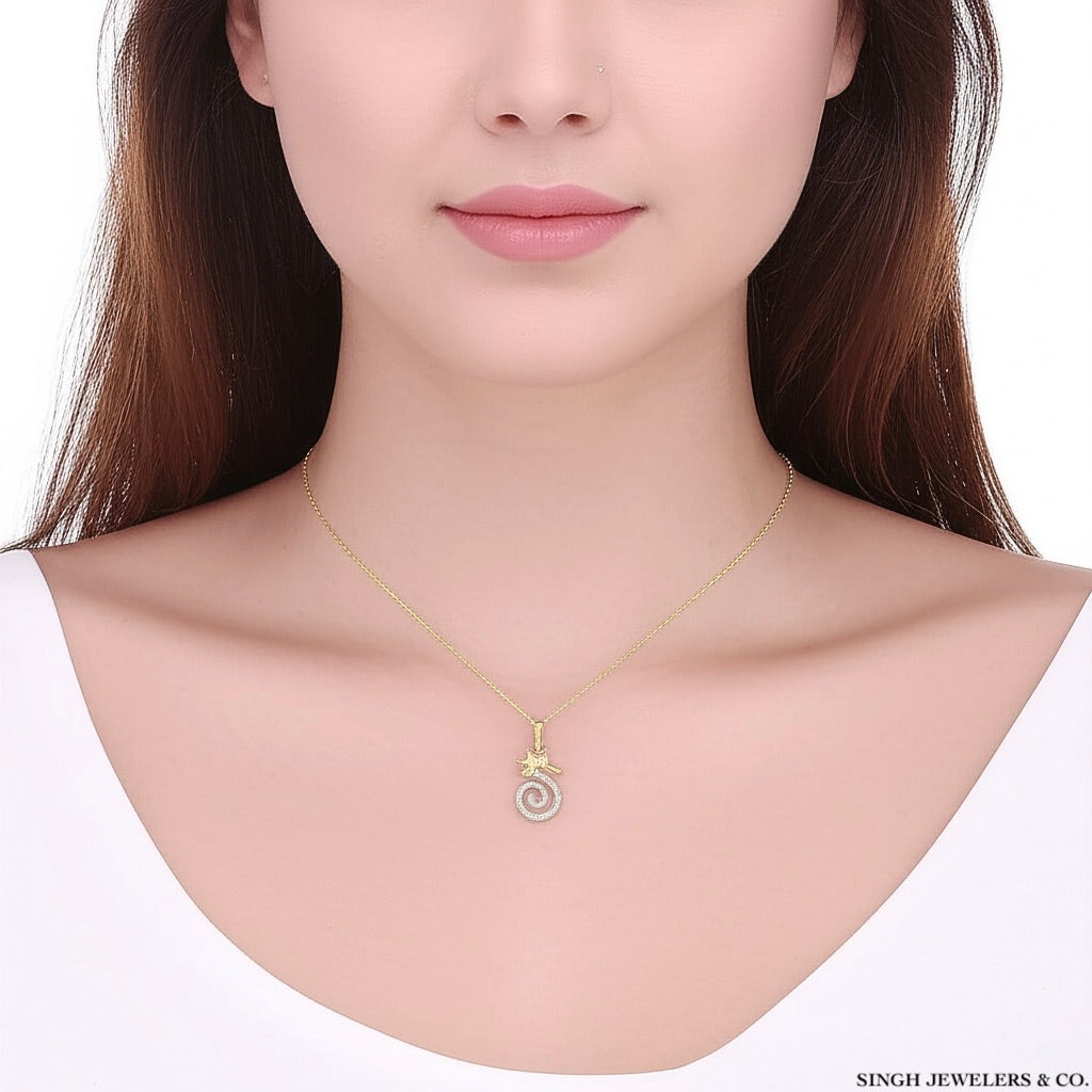10K yellow gold seahorse pendant with 1/8 CT diamonds on 18-inch chain