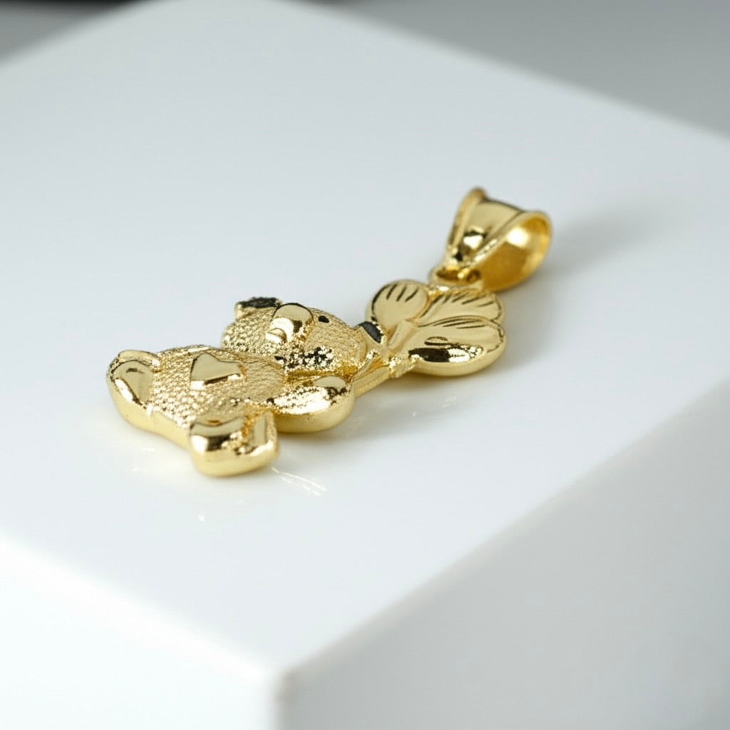 10k yellow gold teddy bear charm holding balloons pendant