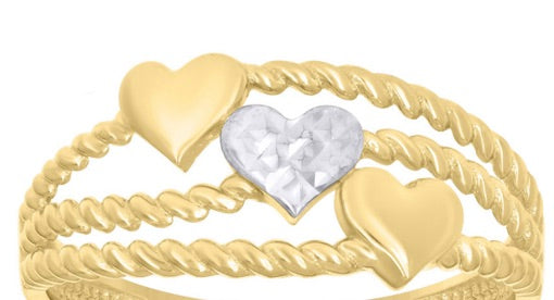 10K Gold Triple Heart Ring, Size 7 – A Symbol of Love
