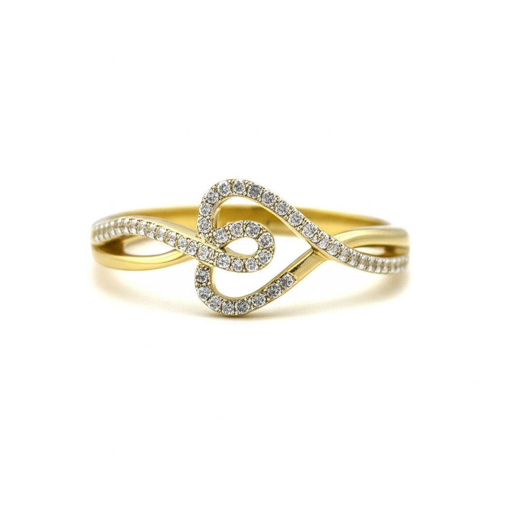 10K gold looped heart diamond ring with 0.15 carat round-cut stone