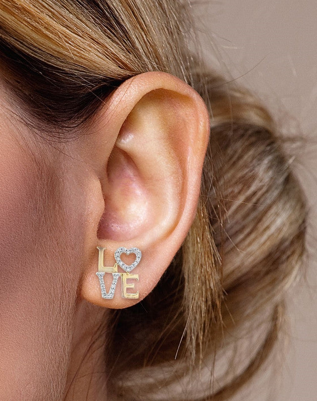 10k Love Diamond Studs Earrings | 1/5 Carat | Elegant Gold Jewelry