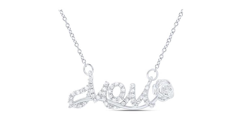 10K gold mom roses 1/8 Cttw diamond necklace 18"