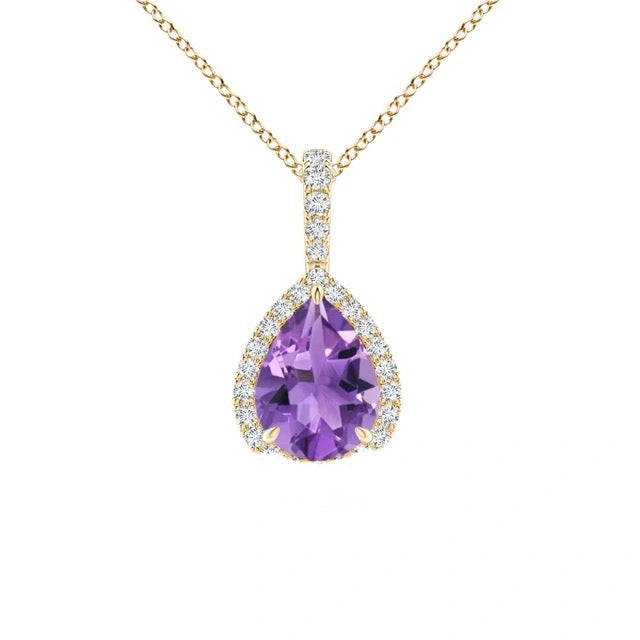 10K Pear Amethyst and Diamond Birthstone Pendant – Elegant and Sparkling Birthstone Jewelry