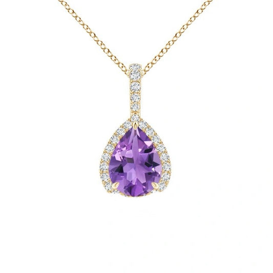 10K Pear Amethyst and Diamond Birthstone Pendant – Elegant and Sparkling Birthstone Jewelry