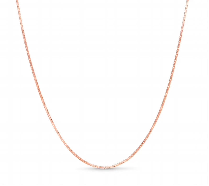 10K rose gold 0.50mm box chain necklace, 16 inches long