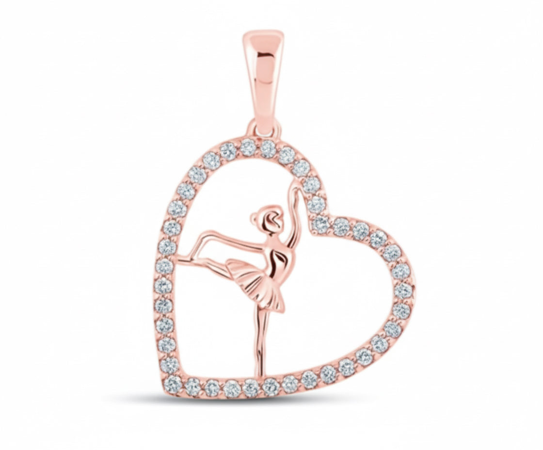 rose gold heart-shaped pendant with round diamonds