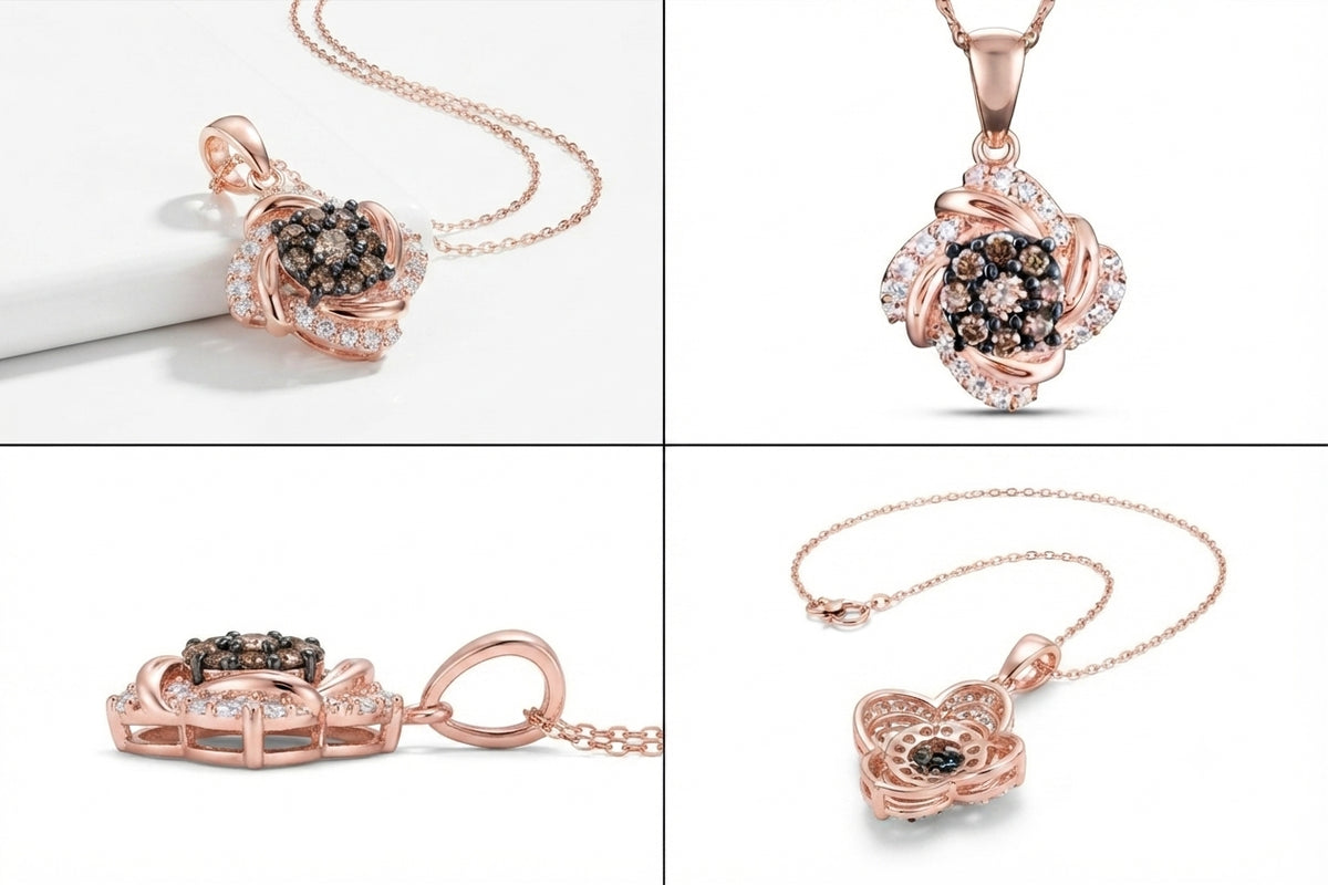 10k natural cognac diamonds pendant in 10k rose gold.