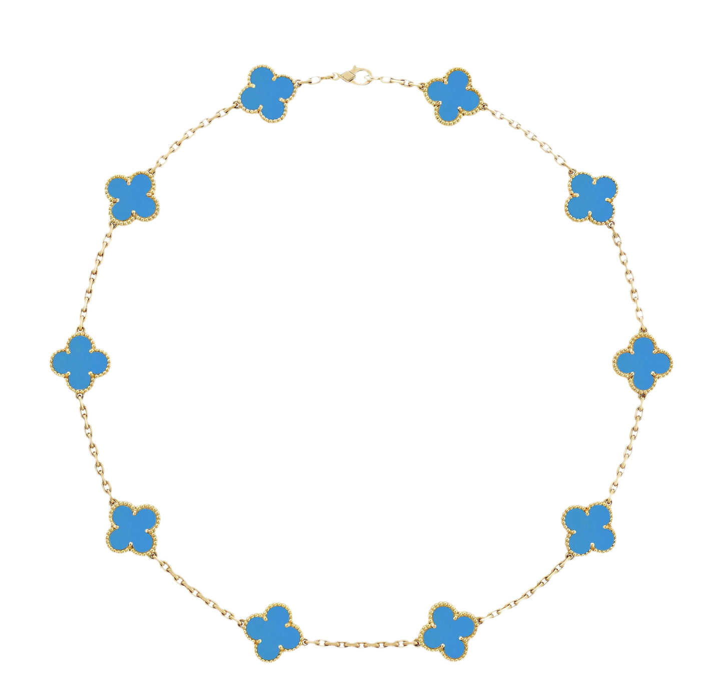 10 karat gold necklace with sky blue clover pendant