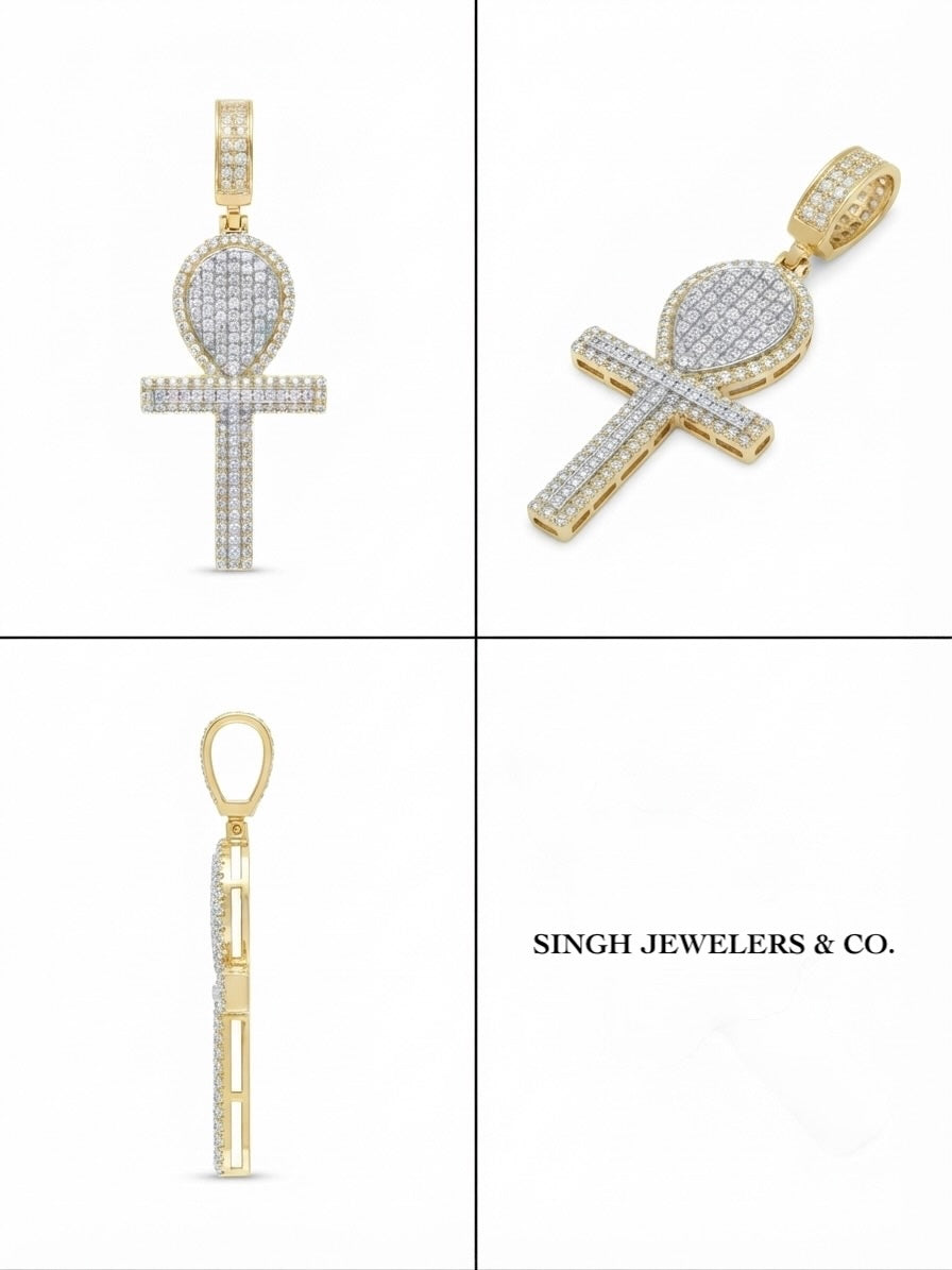 Close-up of 10K solid gold diamond ankh