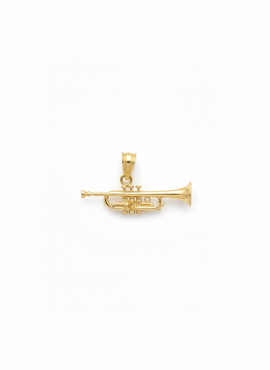 10K solid yellow gold trumpet pendant