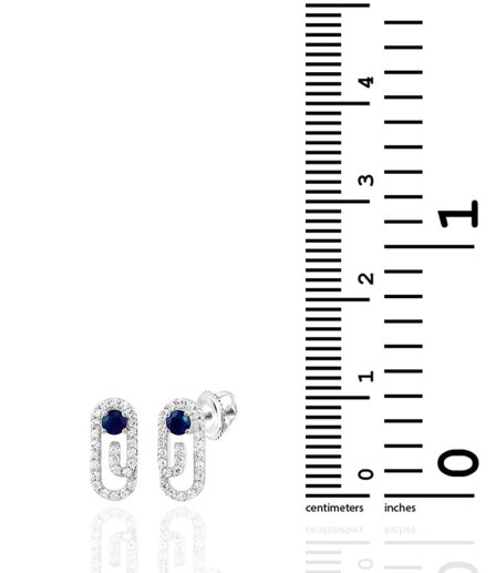 Modern paperclip-style diamond and sapphire earrings in 10K white gold