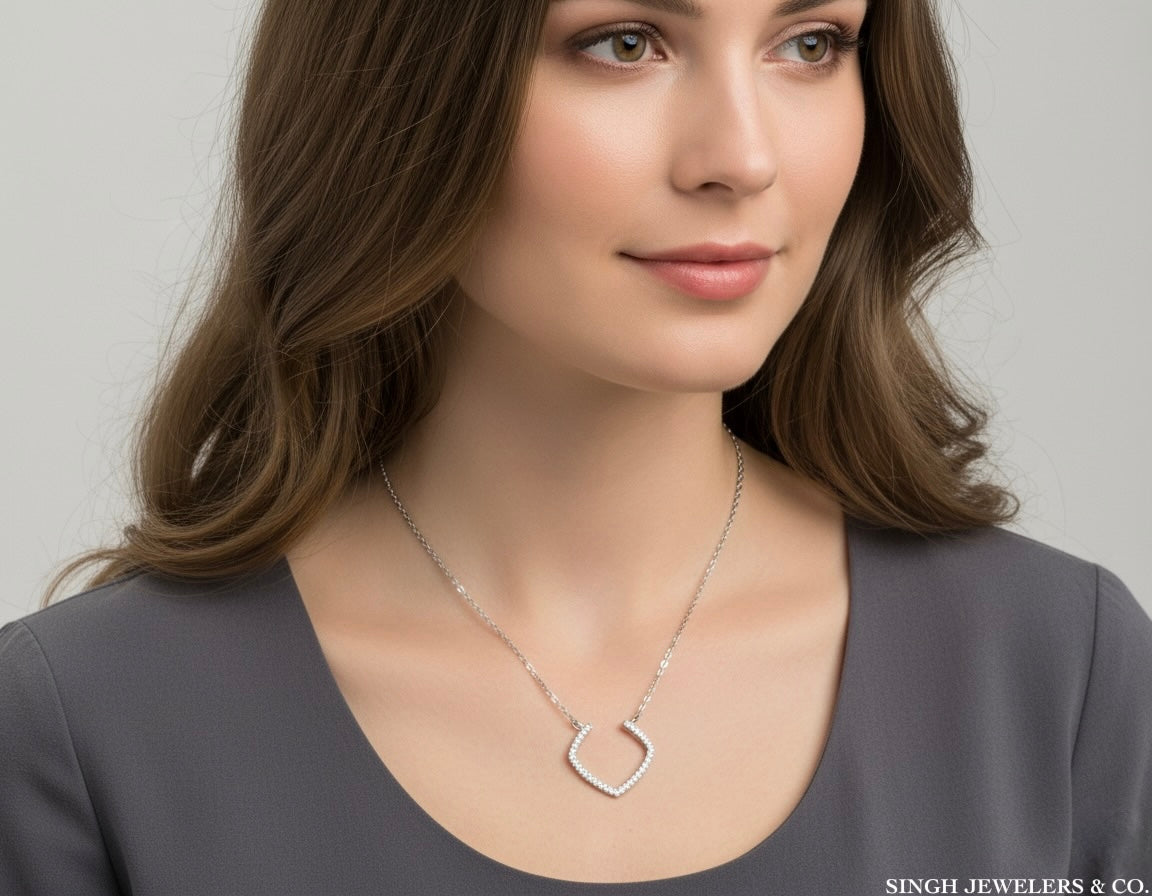 10K white gold fashion necklace with 1/10 carat total weight of round natural diamonds – 18 inch chain