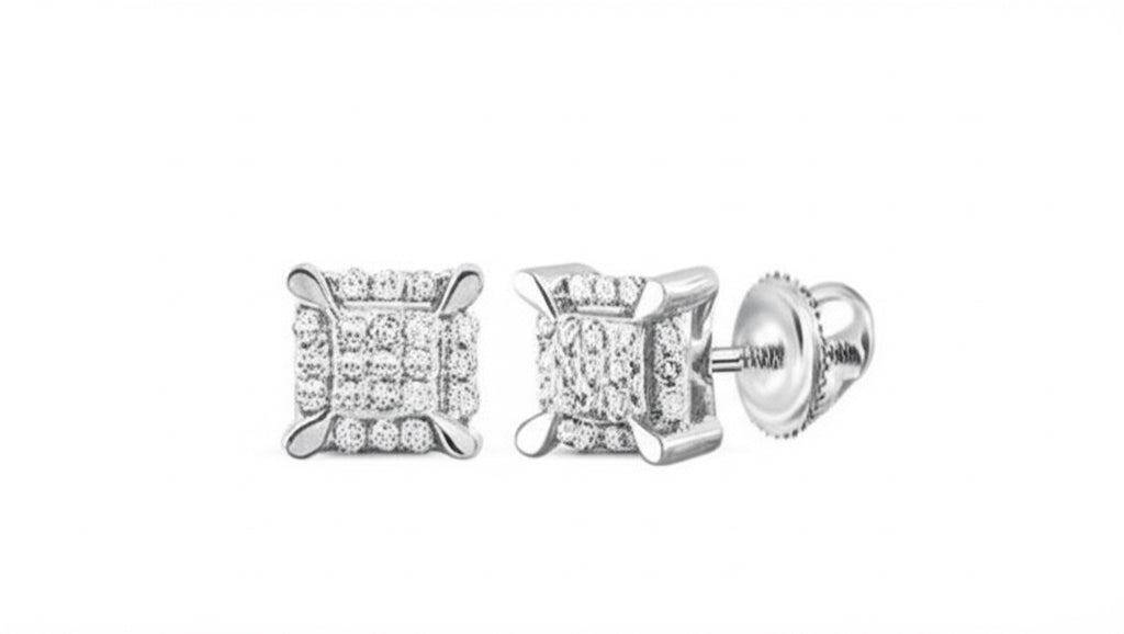 10K white gold kite cluster earrings with 1/20 CTW round diamonds