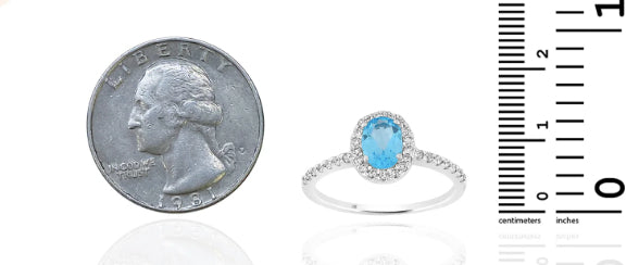 10K White Gold Lab Grown Oval Topaz & 1/4 Cttw Diamonds Ring – Size 7