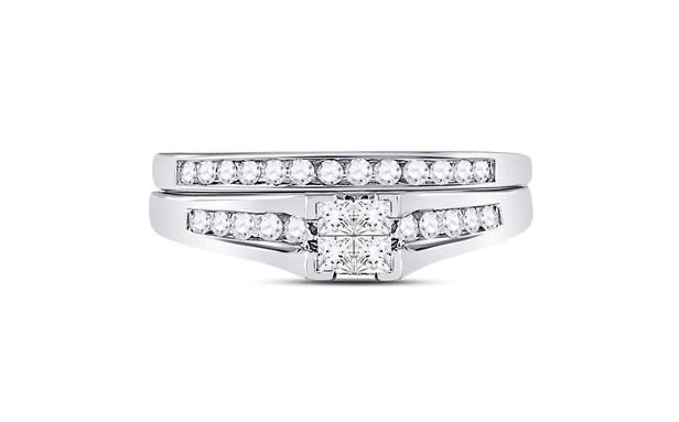 10K White Gold Princess Cut 1/2 Cttw Diamond Bridal Ring Set, Forever Bride, Size 7