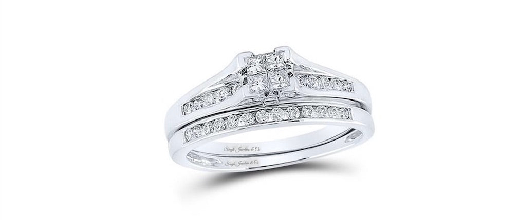 10K White Gold Princess Cut 1/2 Cttw Diamond Bridal Ring Set, Forever Bride, Size 7