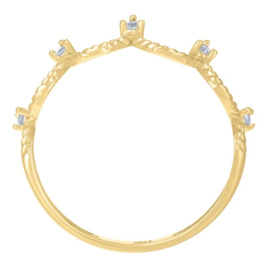 10K White Gold Tiara Ring with White Sapphires – Elegant and Regal Design