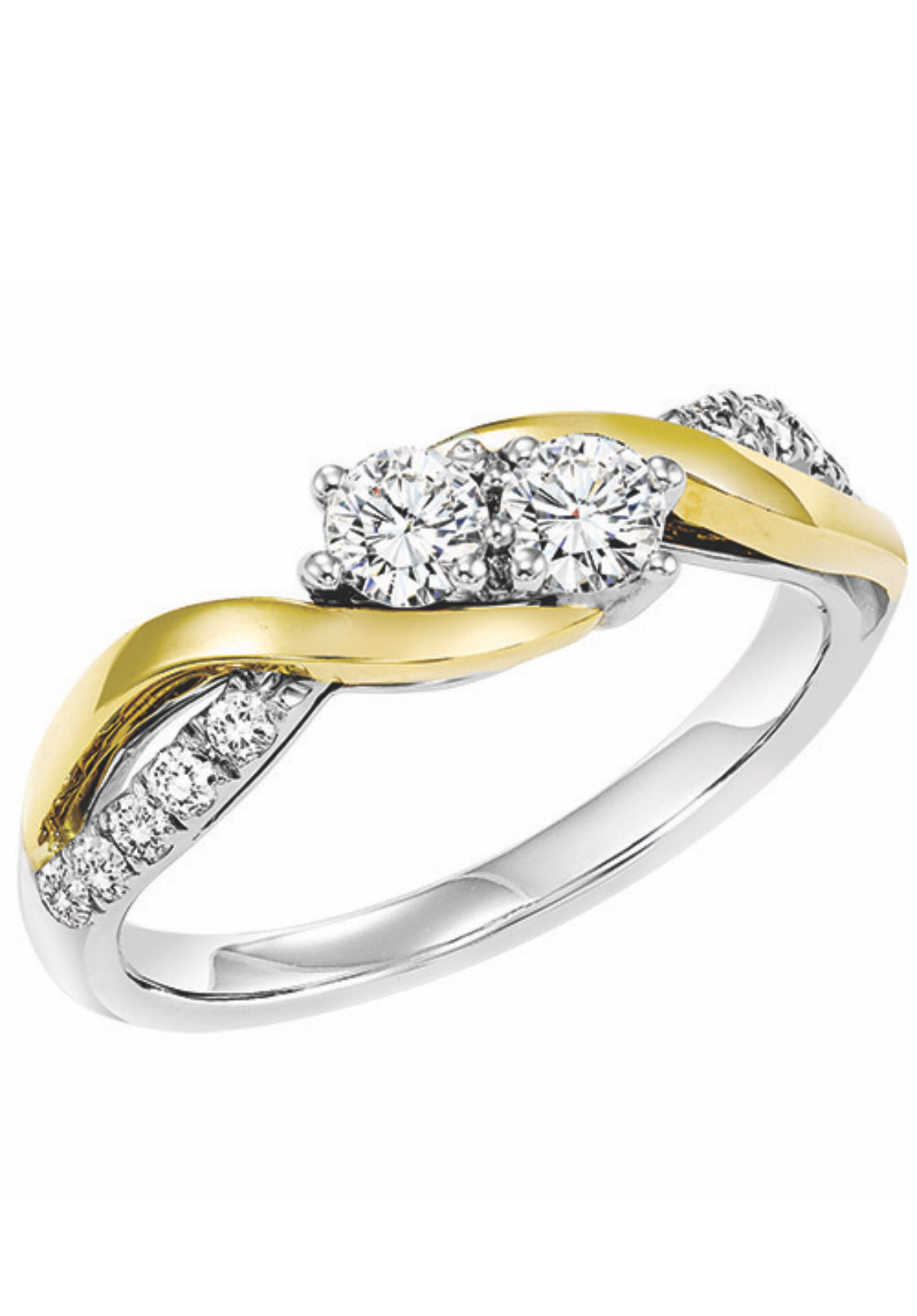 10K White and Yellow Gold Two-Stone Diamond Ring, 1/2 Cttw, Size 7