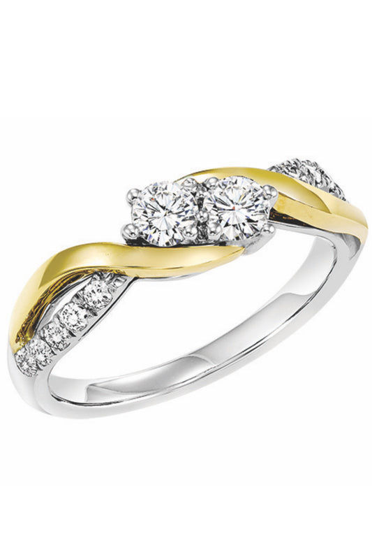 10K White and Yellow Gold Two-Stone Diamond Ring, 1/2 Cttw, Size 7
