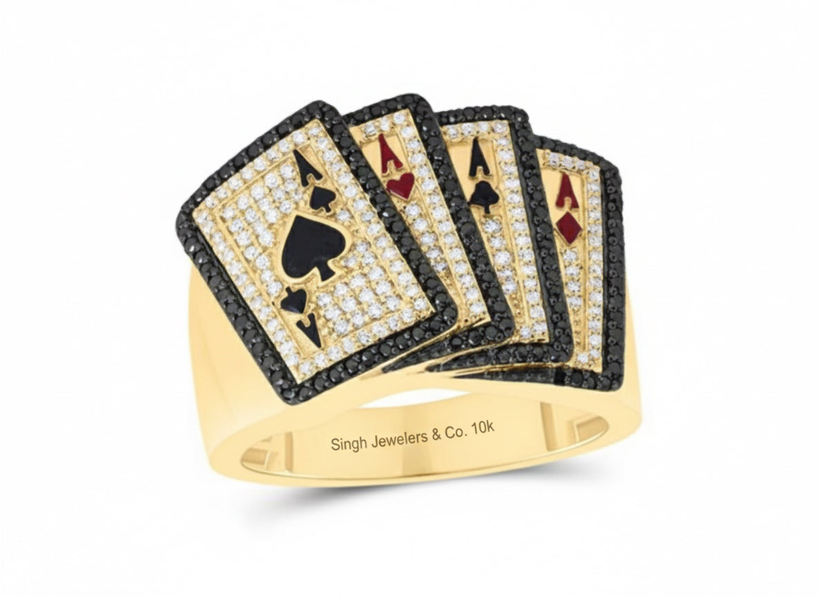 Black diamond ace of spades card ring for men