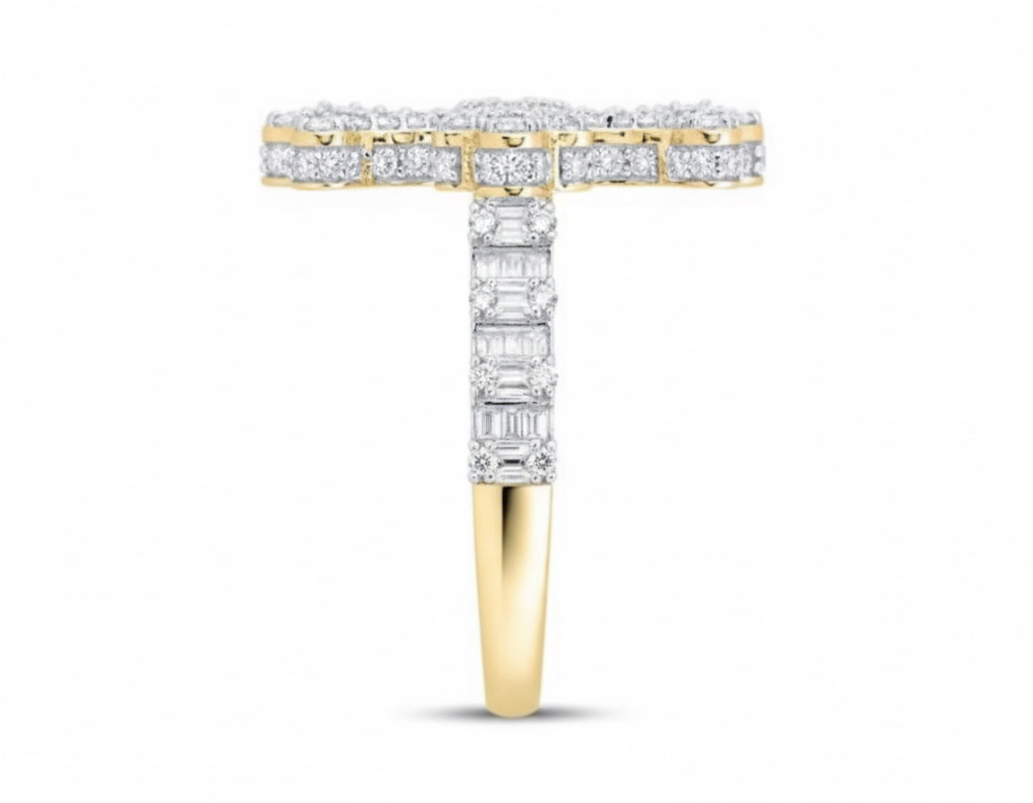 10K Gold Baguette Diamond Cross Ring – 7/8 CTW