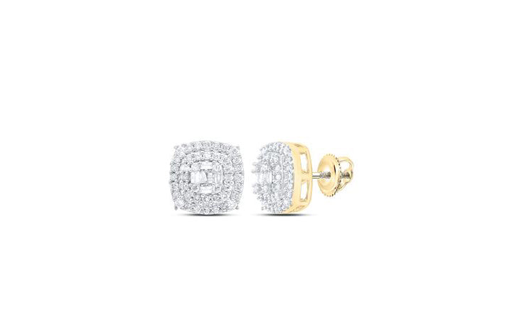 10K yellow gold cushion cut diamond earrings, front view