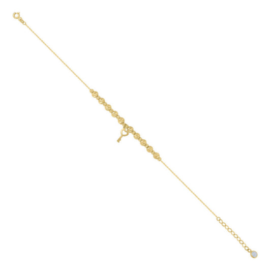 10K yellow gold diamond cut key beaded bracelet 8 inches with spring clasp