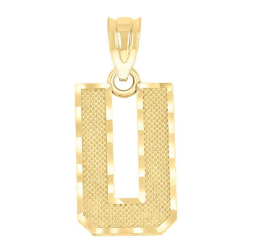 10k yellow gold diamond cut 'U' initial charm