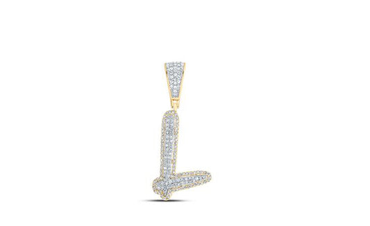 10K yellow gold diamond L initial charm with 1/3 CTTW round diamonds