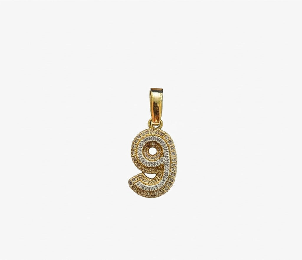 10k yellow gold diamond number 9 charm for necklace or bracelet.