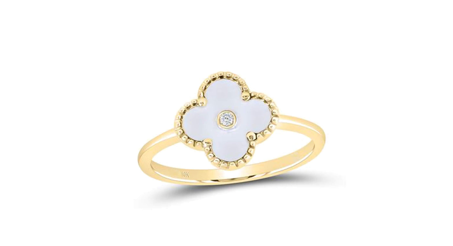 10K Yellow Gold 1/12 Cttw Diamond White Clover Ring Size 7 - Elegant Jewelry with Sparkling White Diamonds