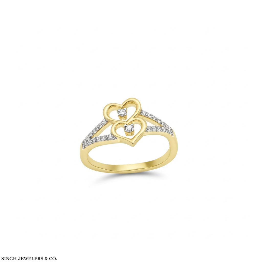 10k yellow gold double heart diamond ring