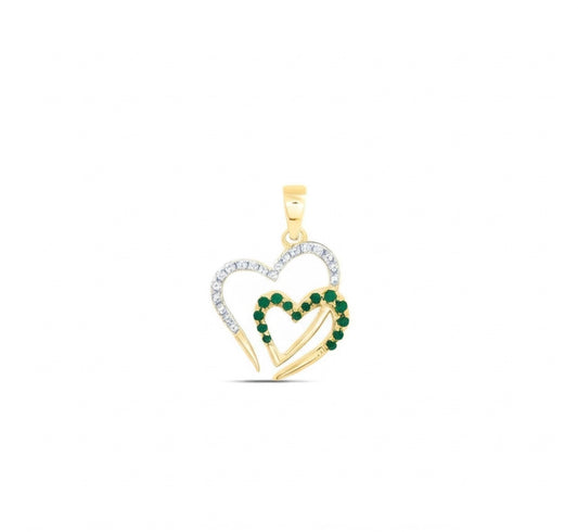 10k yellow gold heart pendant with natural emerald and diamond, elegant jewelry gift for women