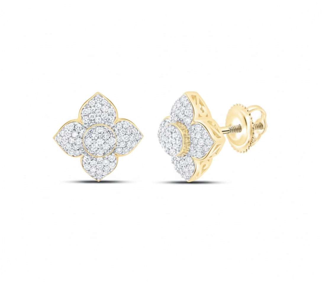 10K yellow gold flower-shaped stud earrings with 3/8 carat natural diamonds