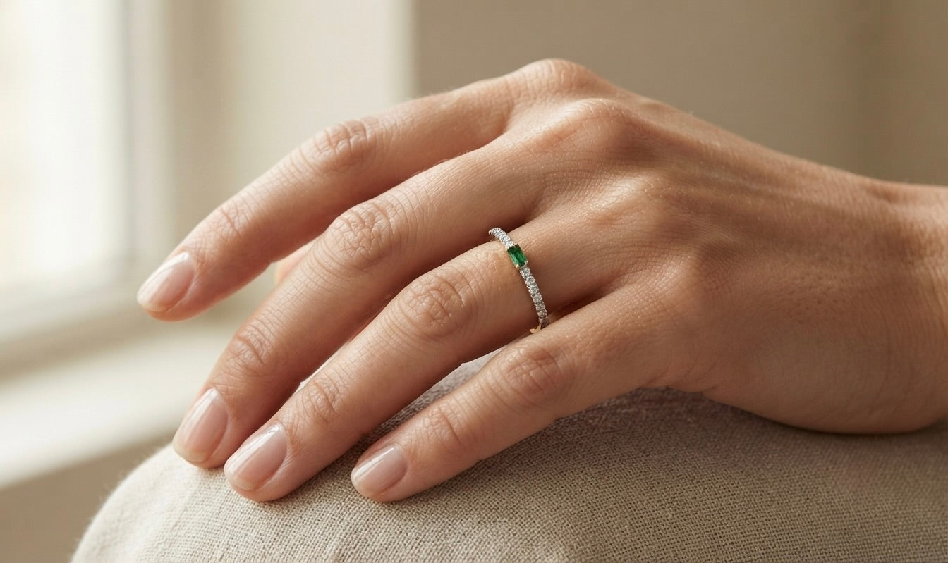10K Gold Emerald Diamond Ring for Women