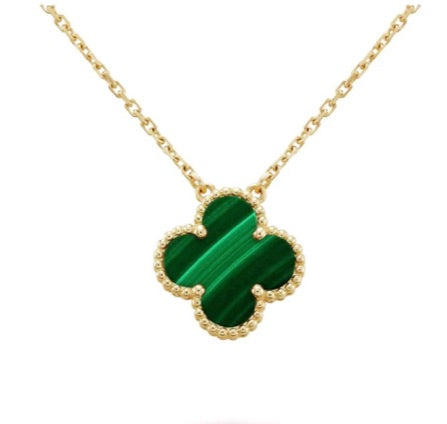 10K Yellow Gold Green Van Clover Diamond Cut Necklace, 12mm Pendant, Elegant Jewelry