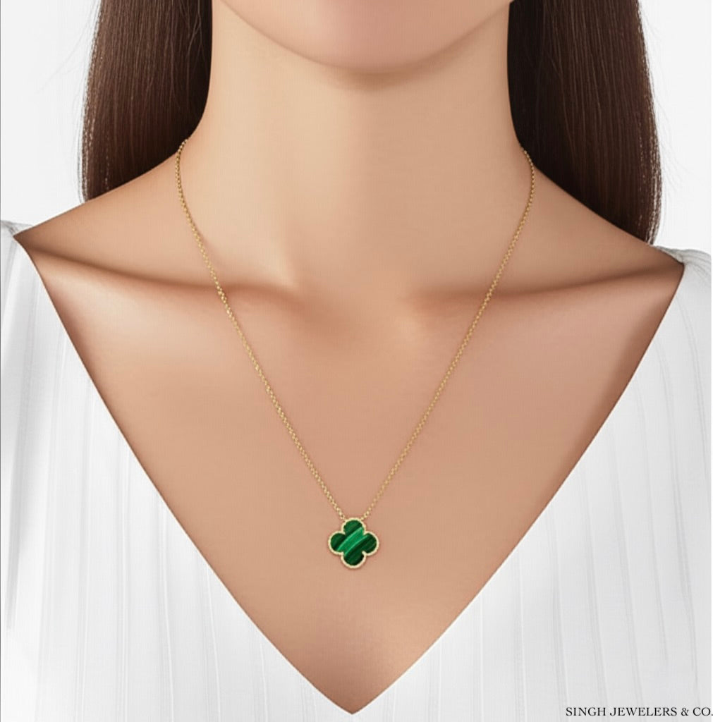 10k Gold Green Clover Necklace