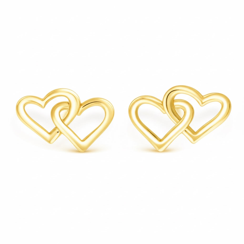 10K yellow gold intertwined hearts stud earrings