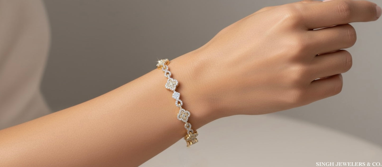 10K yellow gold diamond bracelet with 1 5/8 CTW natural diamonds in infinity clover design – 7 inch