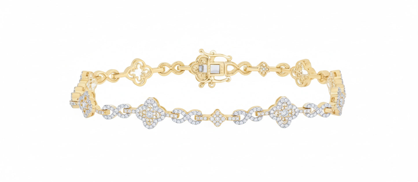 10K yellow gold diamond bracelet with 1 5/8 CTW natural diamonds in infinity clover design – 7 inch
