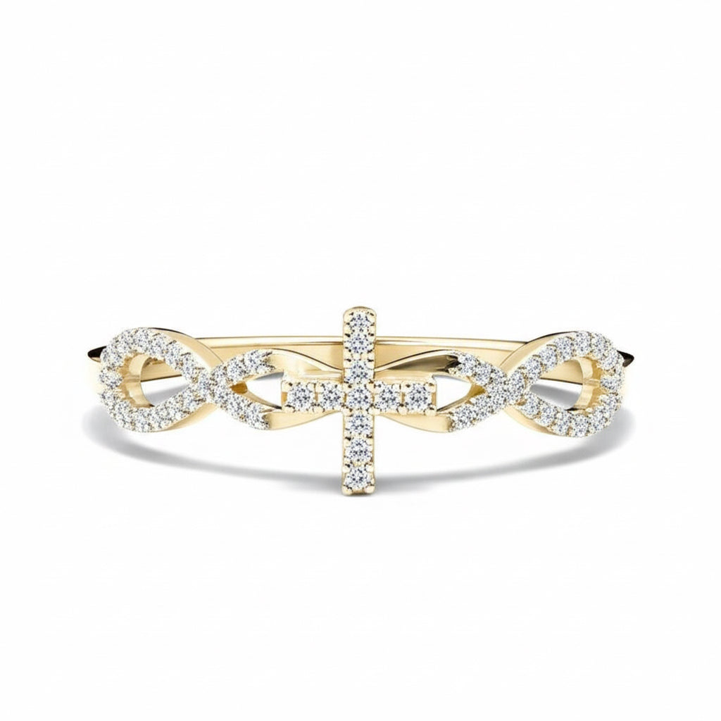Infinity Cross Diamond Ring – 10k Yellow Gold Women’s Jewelry