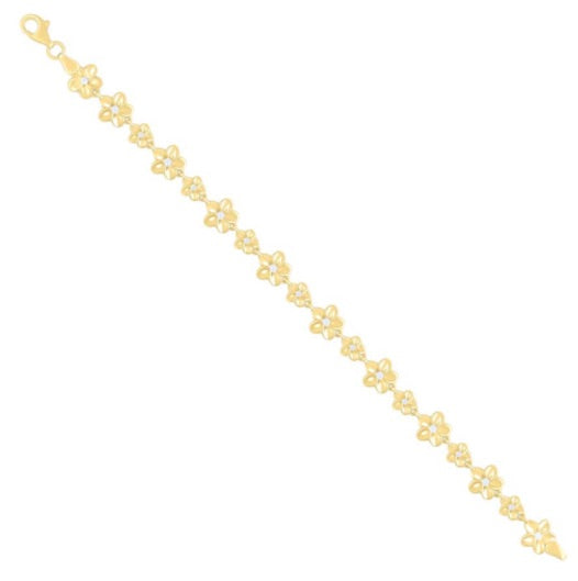 10k Yellow Gold Ladies Flower White Sapphires Bracelet 8 Inch
