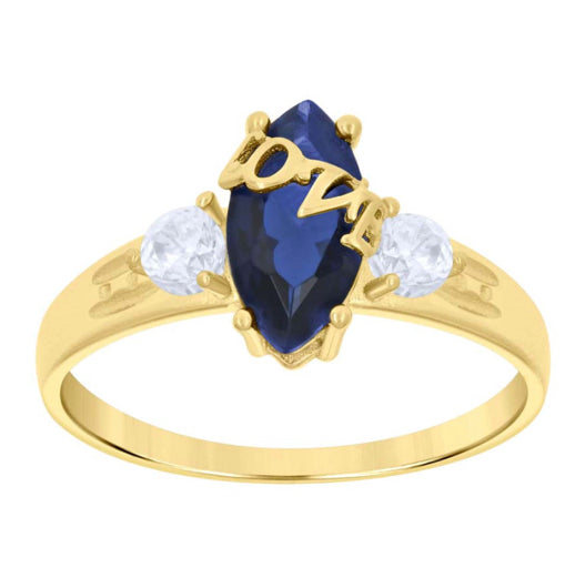 10K yellow gold love marquise royal synthetic blue sapphire ring size 7