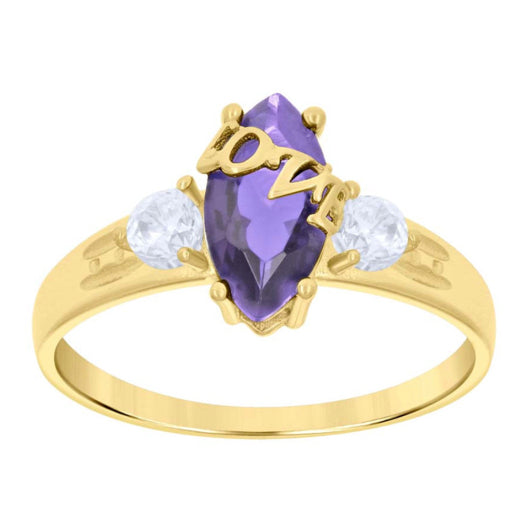 10K yellow gold marquise purple amethyst love ring size 7