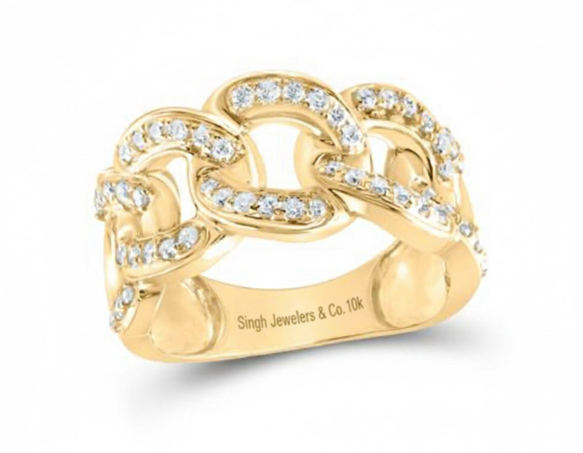 Men’s 10K yellow gold Miami Cuban band ring with 1 CTTW round diamonds
