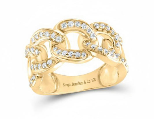 Men’s 10K yellow gold Miami Cuban band ring with 1 CTTW round diamonds