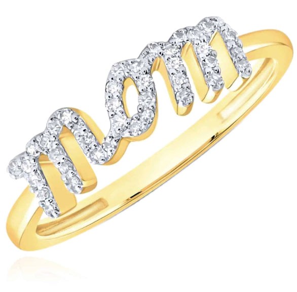 10K Yellow Gold MOM Ring with 1/6 CTTW Diamonds – Size 7, sentimental and elegant gift