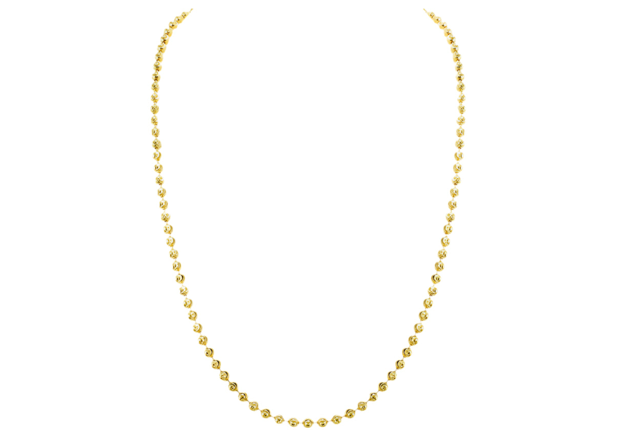 10k yellow gold 4mm moon cut chain with diamond cut finish on white background